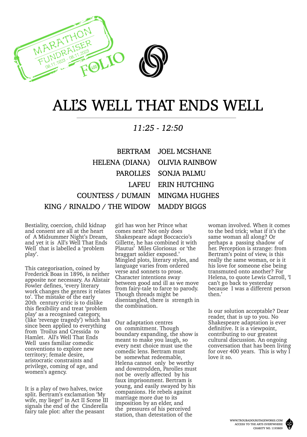 Shakespeare Folio Marathon E-Programme | 8 November 2023